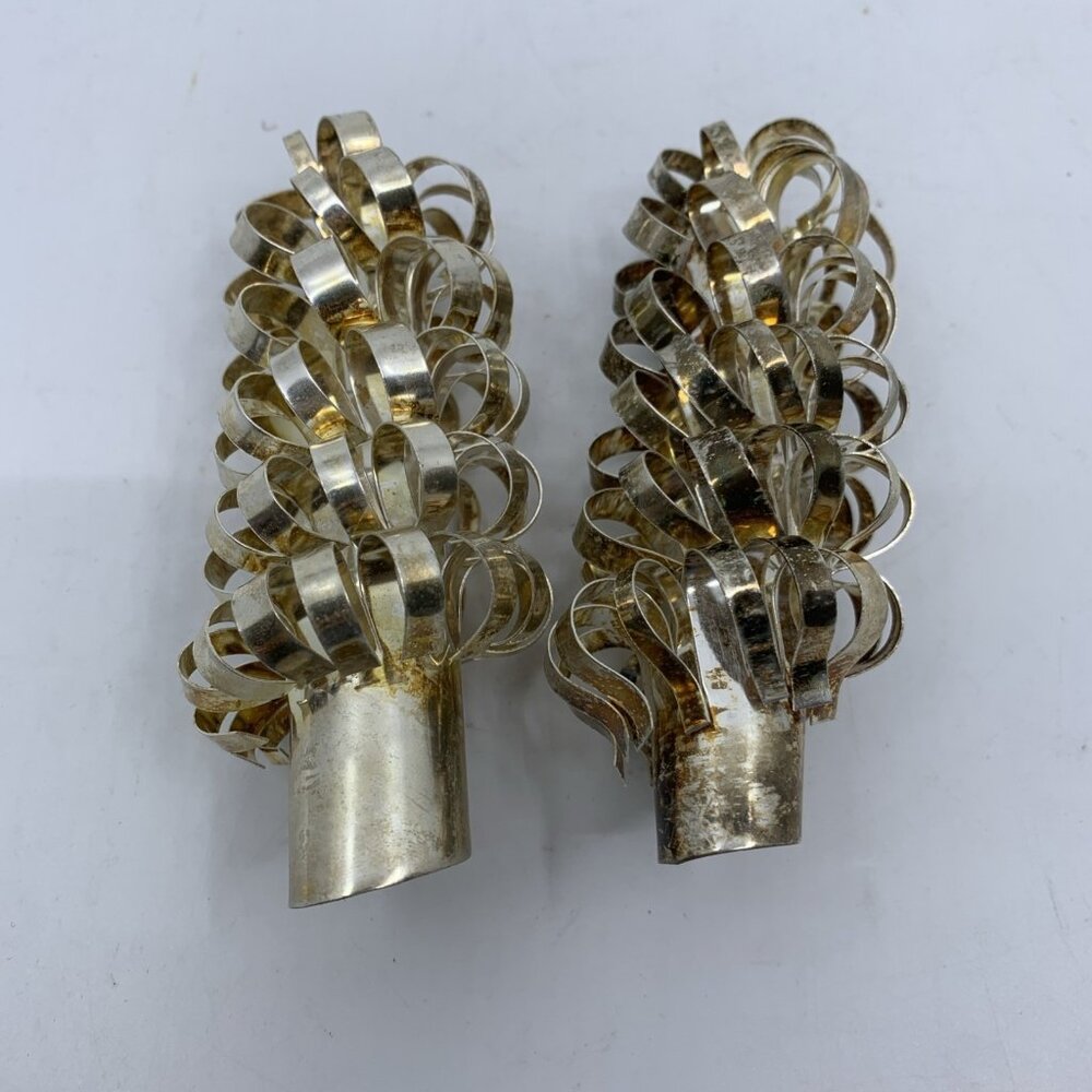 Vintage Brass Ribbon Loop Slim Taper Candle Covers 4.5” Tall MCM Pair - Picture 1 of 5
